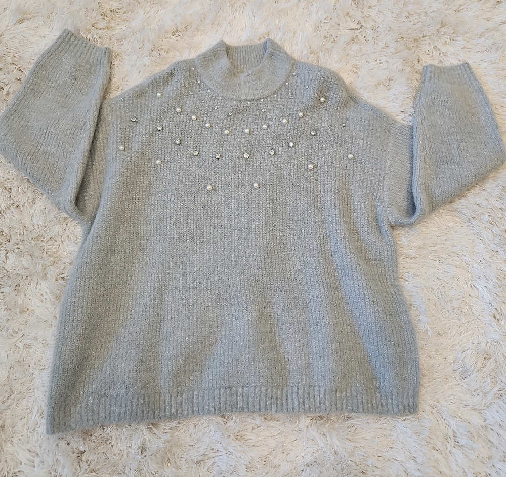 Maurices Heather Gray Turtleneck Sweater with Pearl Details